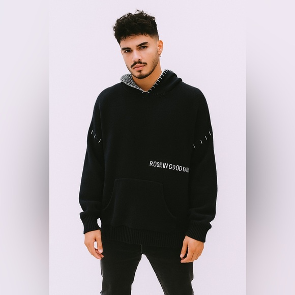 Rose in Good Faith 5 GAUGE KNIT HOODIE in Black